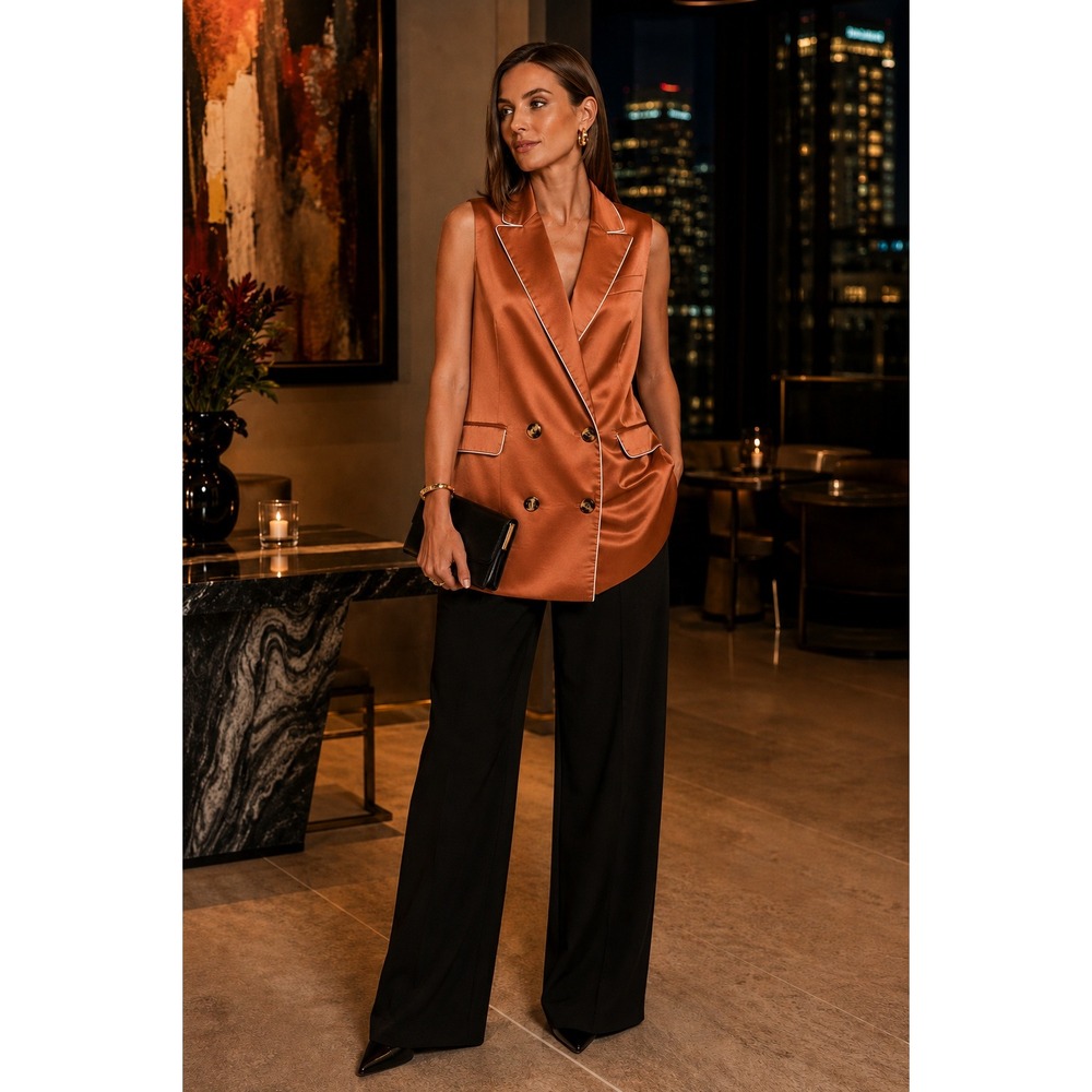Jason Wu Copper Satin Double Breasted Sleeveless Vest Blazer Tailored M - Picture 1 of 10